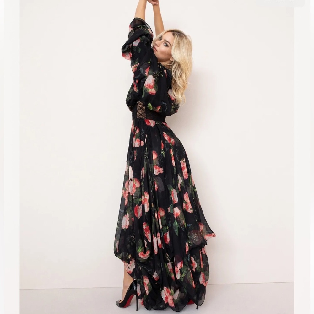 Agent Provocateur Elora Gown Black Floral Silk Dress - Picture 4 of 12